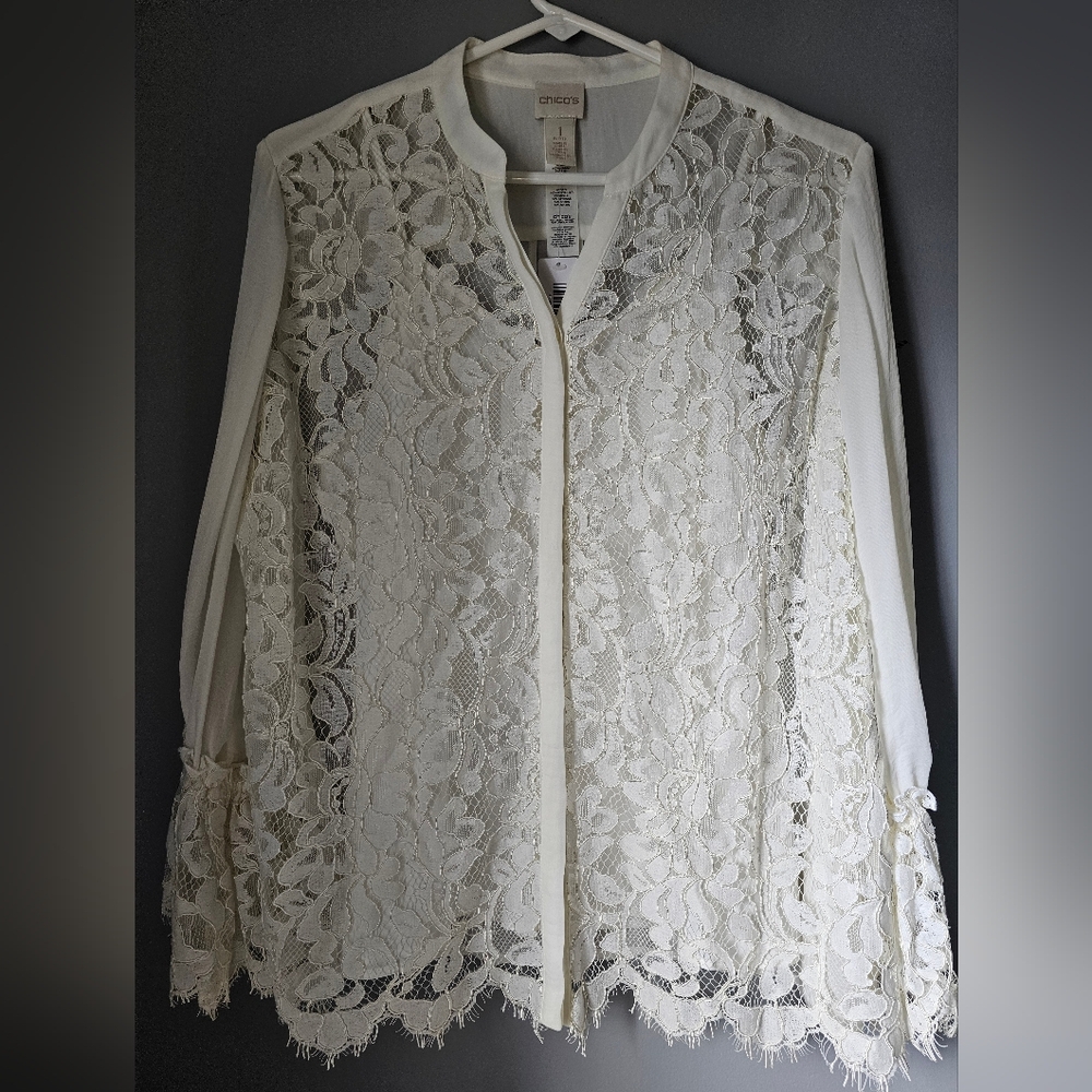 Chico's Lace Ruffle Top 1 Petite NWT